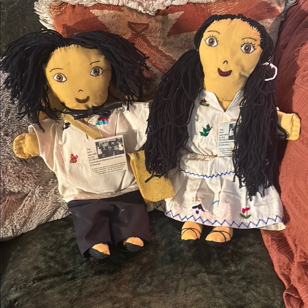 Handmade Yellow Fabric Doll with Black Yarn Hair - Kids Toy